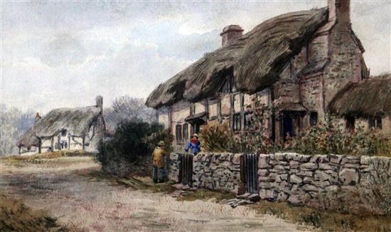 William Pitt (1855-1918) Thatched cottages and Street scene, largest 13.5 x 8in.